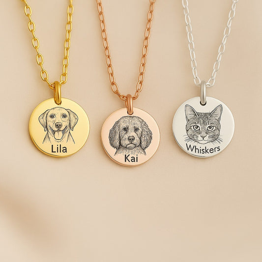 Custom Pet Portrait Necklace - Engraved Keepsake Jewelry