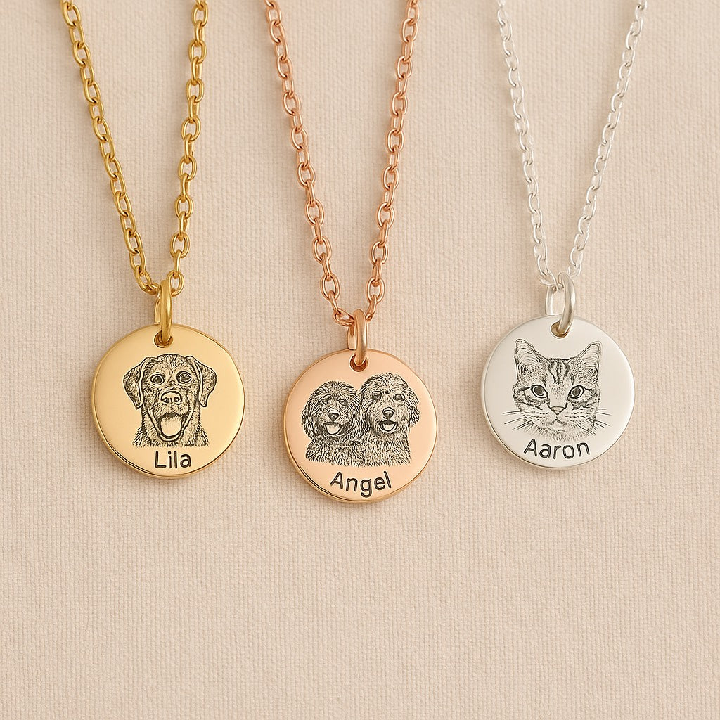 Custom Pet Portrait Necklace - Engraved Keepsake Jewelry