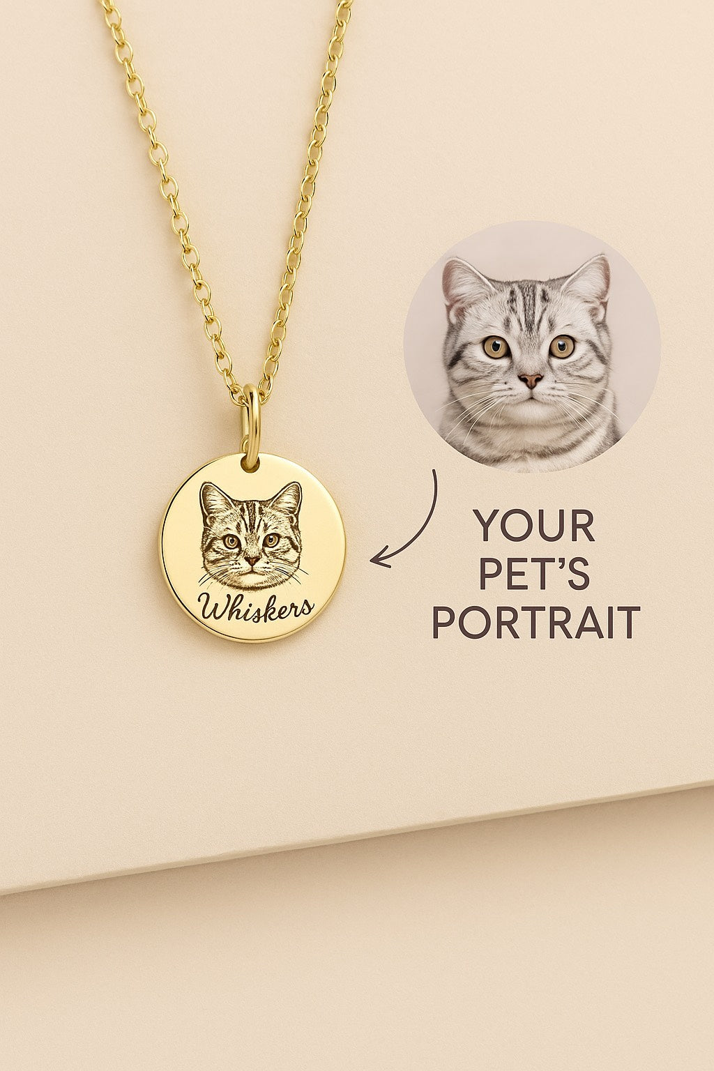 Custom Pet Portrait Necklace - Engraved Keepsake Jewelry