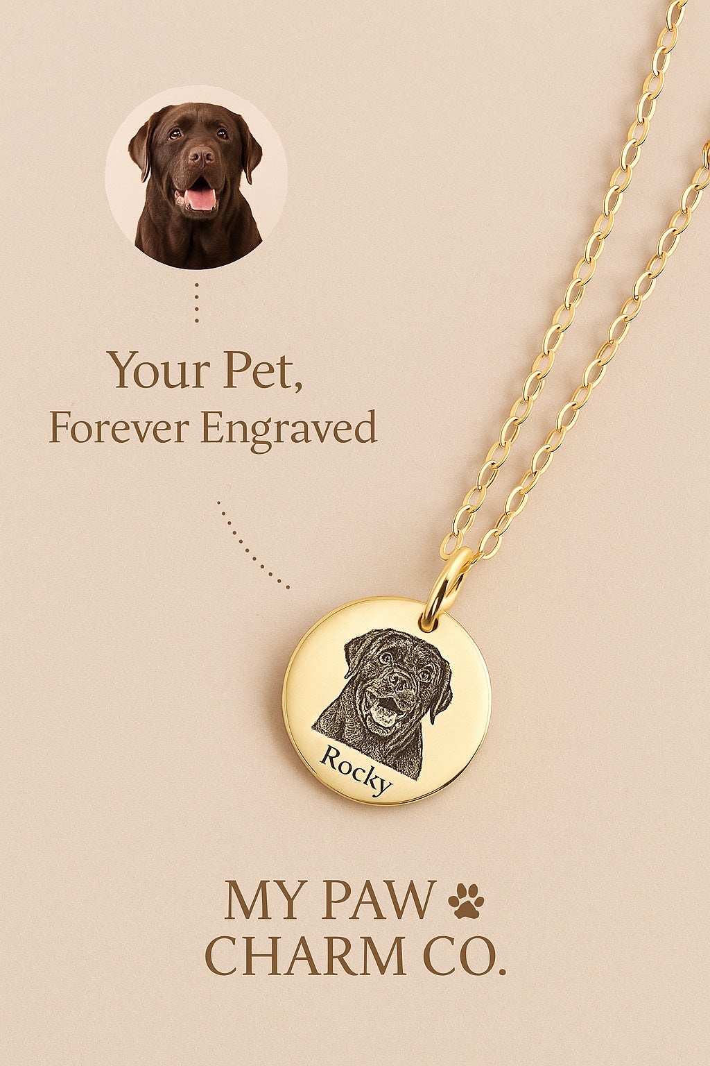 Custom Pet Portrait Necklace - Engraved Keepsake Jewelry