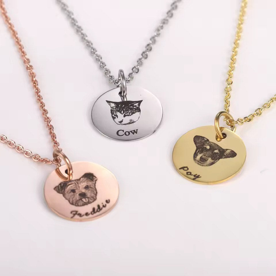 Custom Pet Portrait Necklace - Engraved Keepsake Jewelry