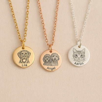 Custom Pet Portrait Necklace - Engraved Keepsake Jewelry