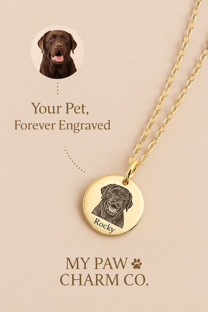 Custom Pet Portrait Necklace - Engraved Keepsake Jewelry